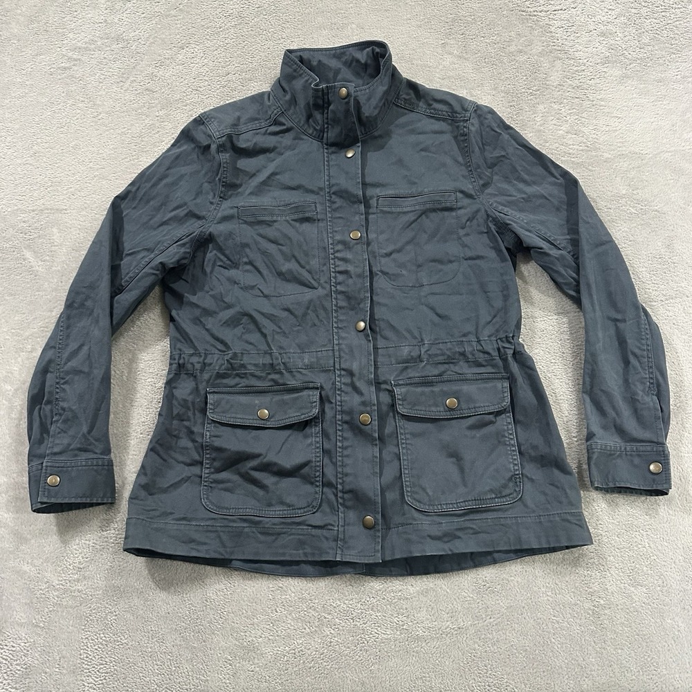LL Bean Freeport Field Utility Jacket Womens M Blue Zip Snap Drawcord Waist Gorp